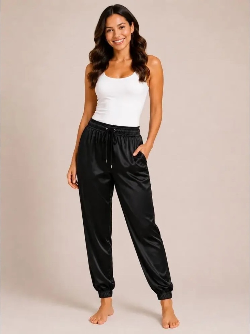 Lilly Pulitzer Island Joggers Pants Womens Size XL Black Satin Tapered Elastic